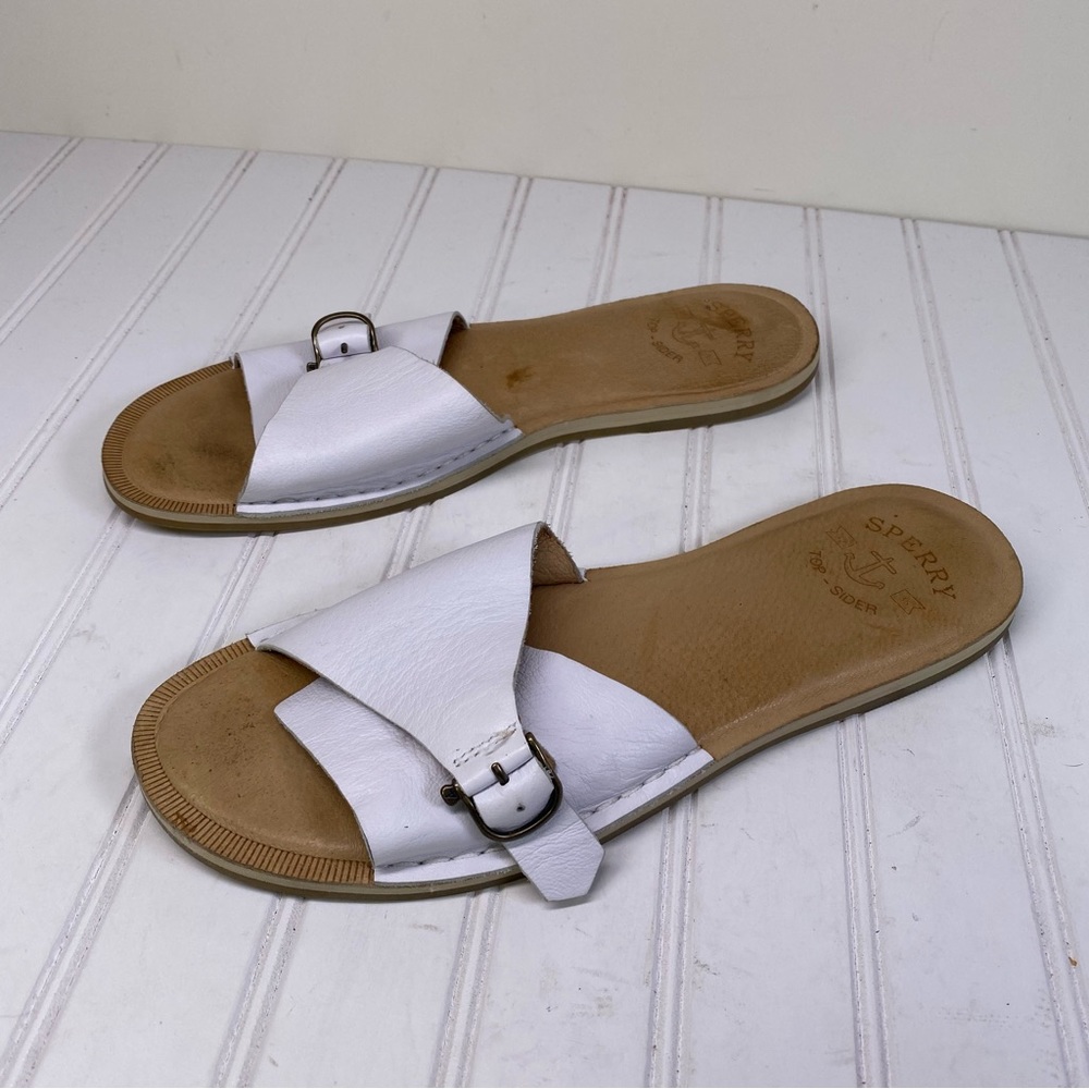 Sperry Seaport White Leather Flat Slide Sandals